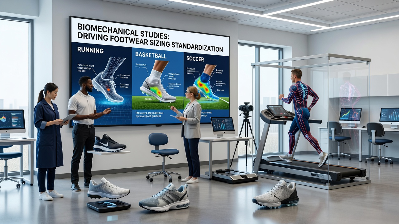 Foot strike data collection on grass, court, and trail surfaces informing standardized sizing for soccer, basketball, and running footwear