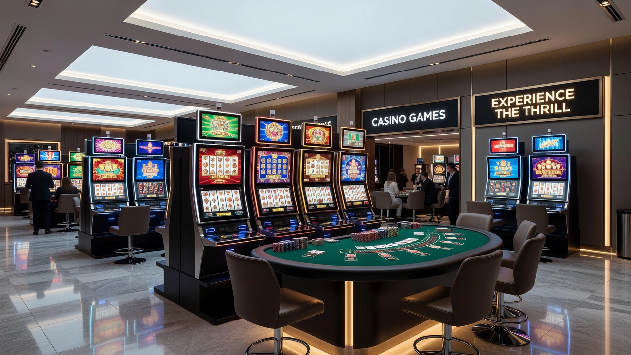 Close-up view of roulette wheel and cards on a casino table