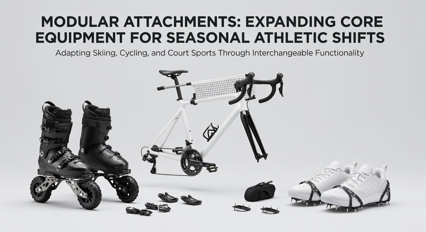 Athlete using modular ski boots with attachment points for cycling cleats during seasonal transition