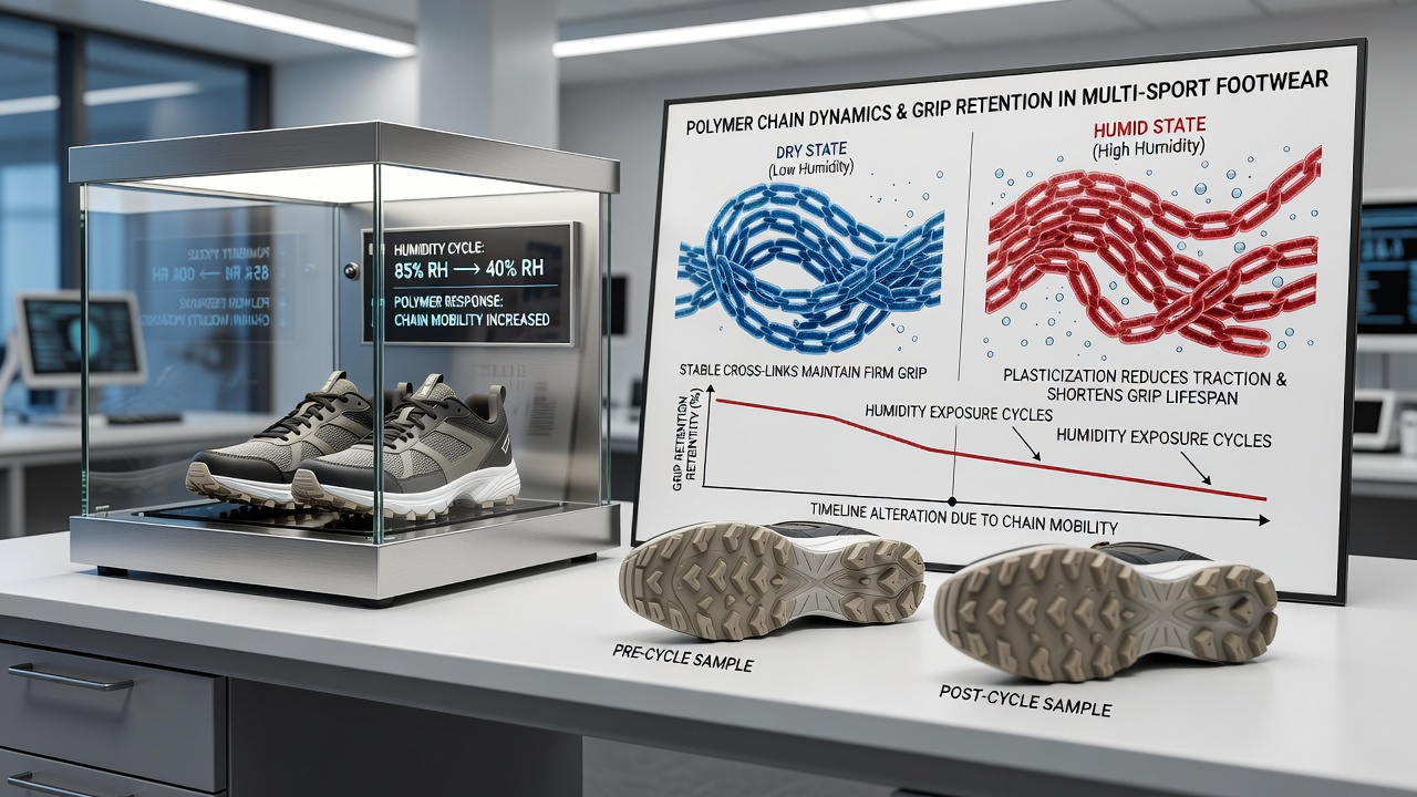 Humidity cycle testing chamber evaluating grip performance in multi-sport athletic equipment