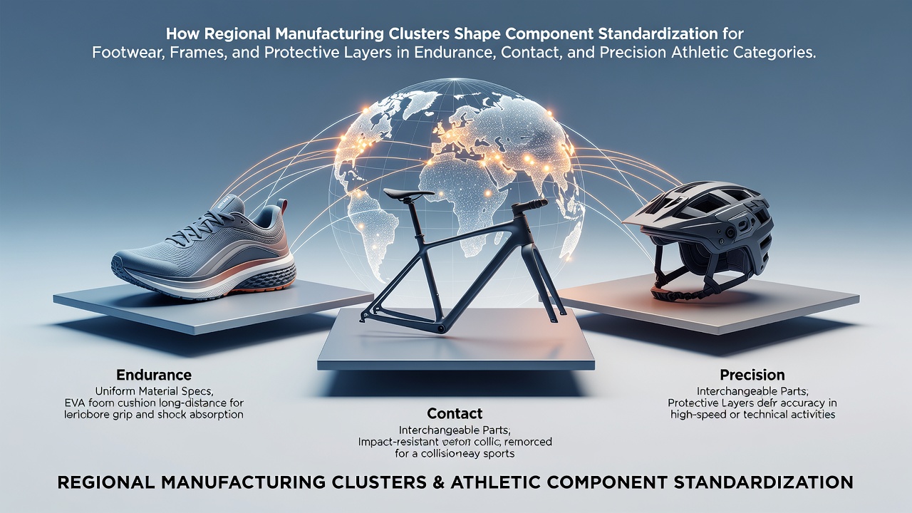 Regional manufacturing clusters producing standardized footwear components for multiple athletic categories