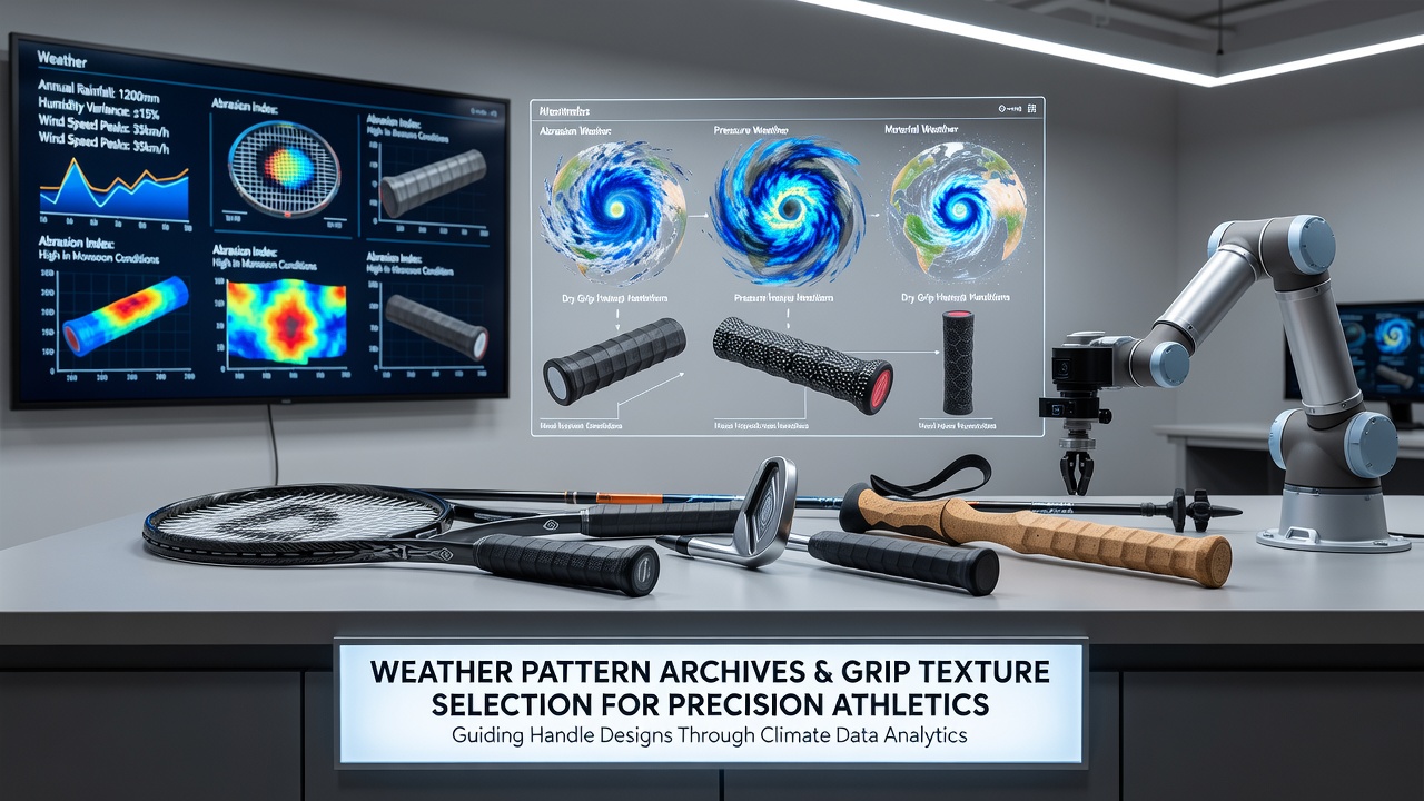 Weather data charts showing humidity and temperature patterns used to select grip textures for athletic handles