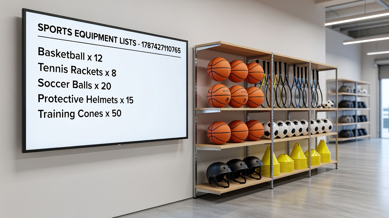 Athletes reviewing printed and digital sports equipment lists during a team preparation meeting