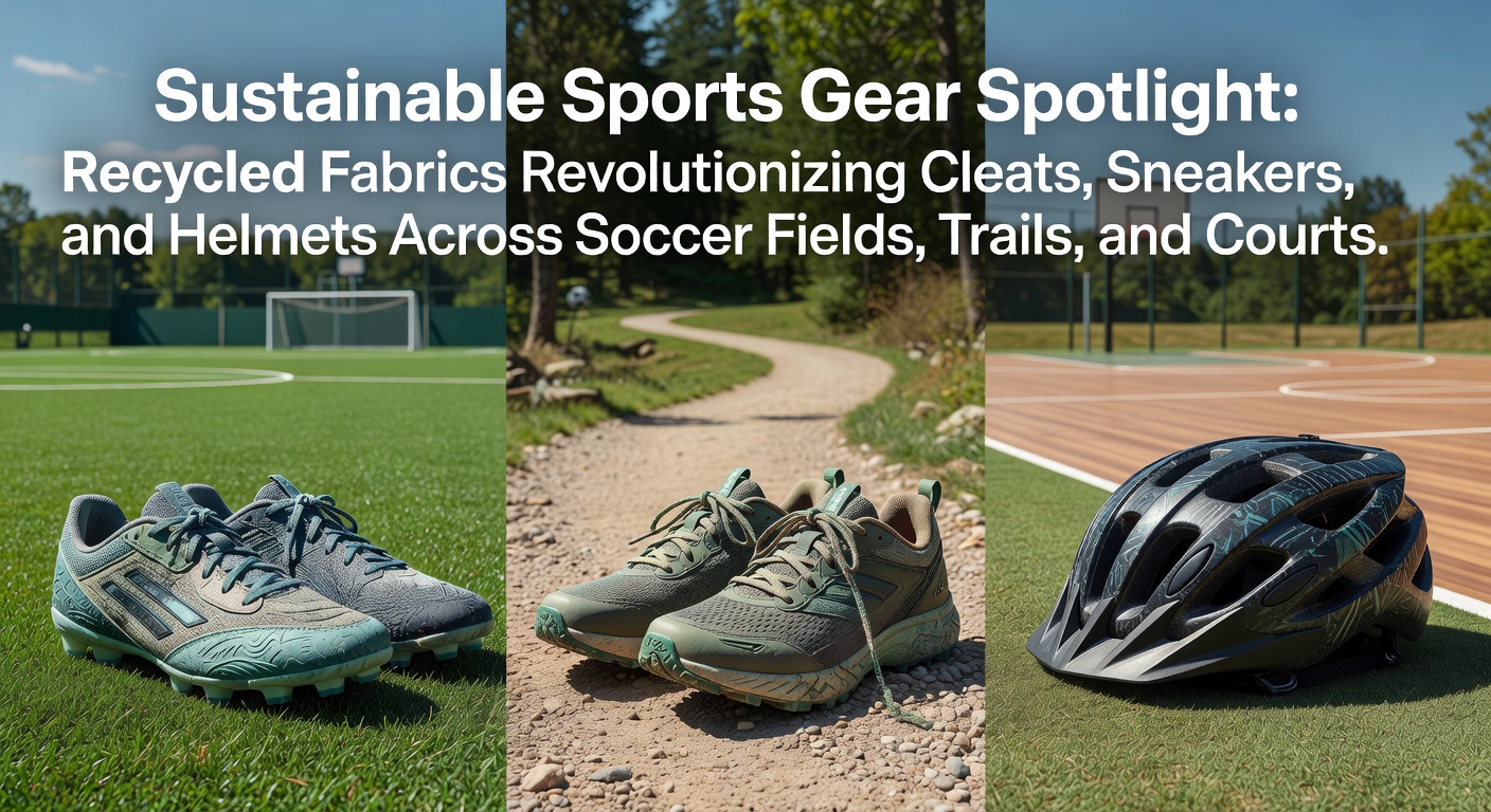 Close-up of soccer cleats made from recycled ocean plastic fabrics, showing textured soles gripping a muddy field under stadium lights