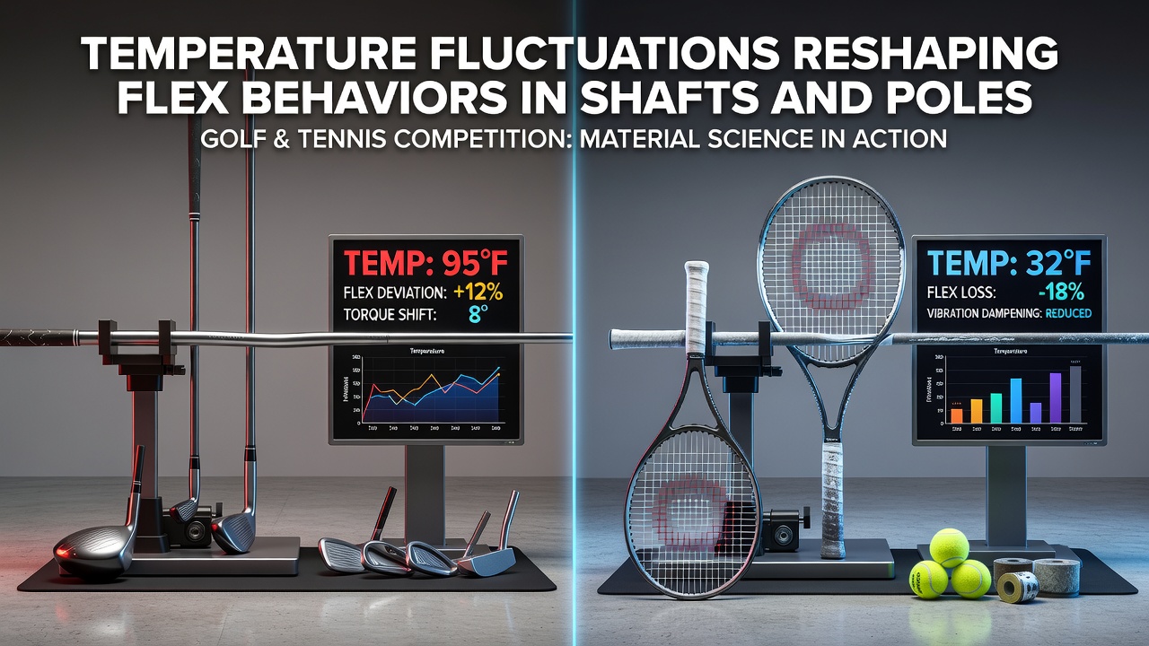 Athletes testing equipment flex in variable outdoor conditions across golf courses, tennis courts, and ski slopes