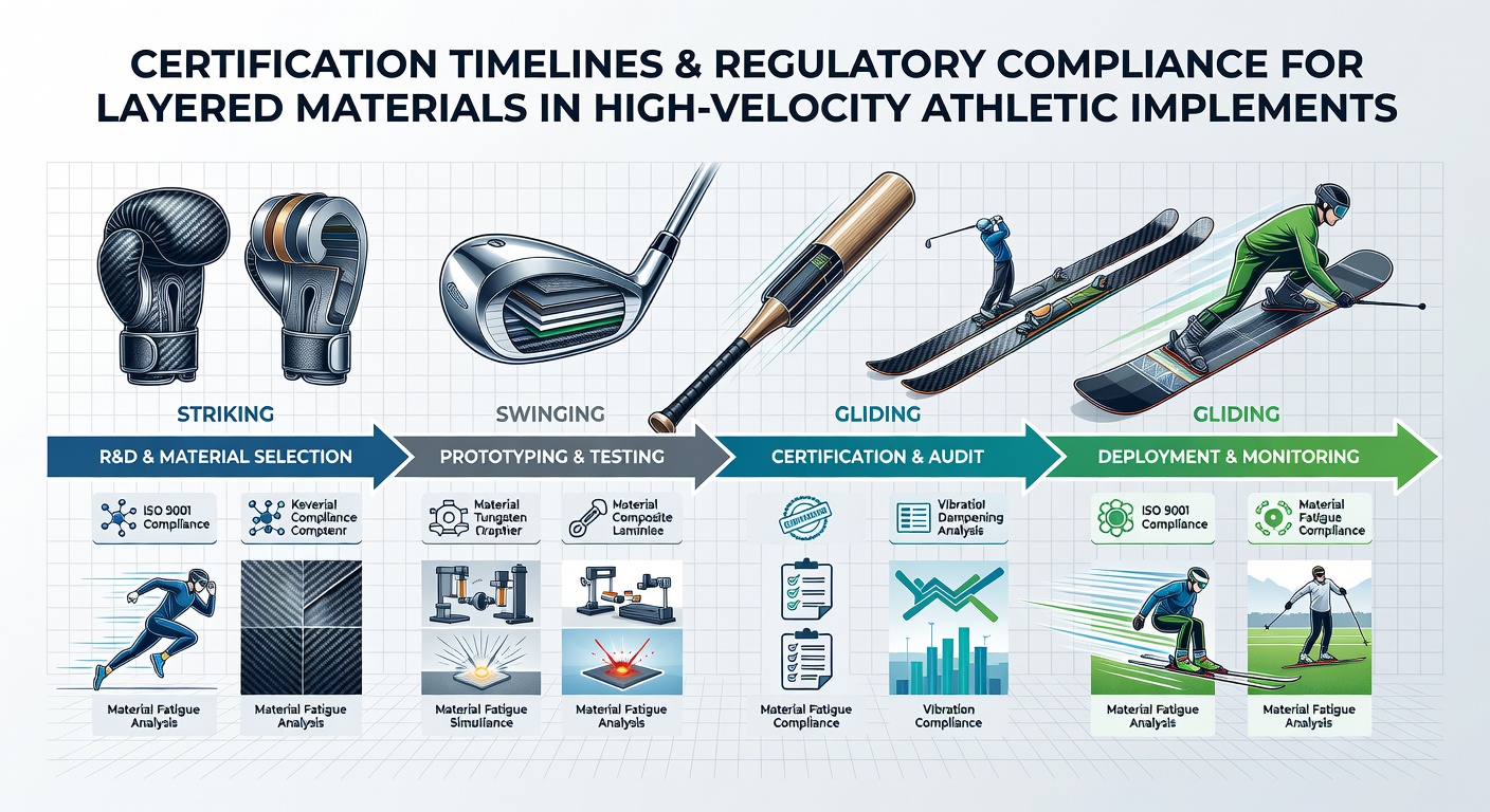 Layered composite materials in high-velocity sports implements undergoing certification testing