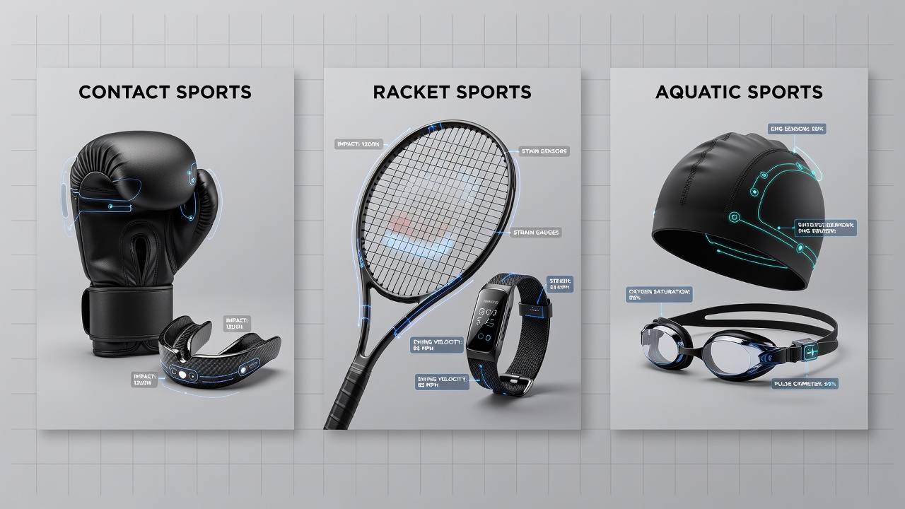 Biometric sensors embedded in athletic equipment for contact, racket, and aquatic sports