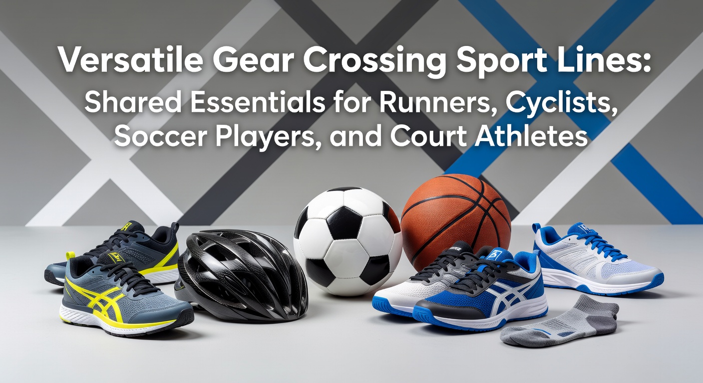 Runners, cyclists, soccer players, and court athletes sharing multi-purpose footwear and apparel during training sessions across various terrains